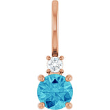 14K Gold Round Natural Blue Zircon Accented Pendant - Rose Gold