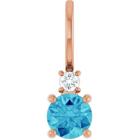 14K Gold Round Natural Blue Zircon Accented Pendant - Rose Gold