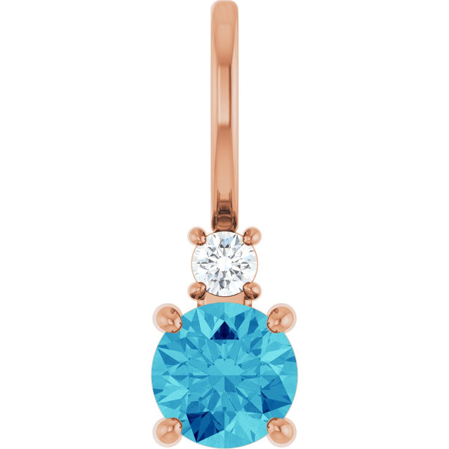 14K Gold Round Natural Blue Zircon Accented Pendant - Rose Gold