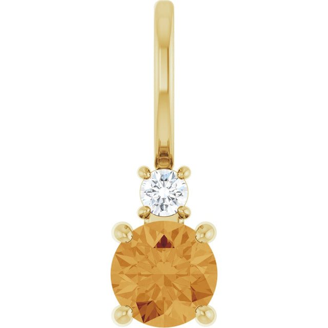 14K Gold Round Natural Citrine Accented Pendant - Yellow Gold