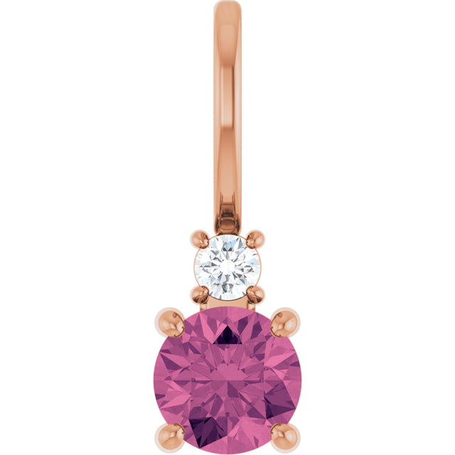 14K Gold Round Natural Pink Tourmaline Accented Pendant - Rose Gold