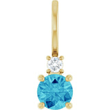 14K Gold Round Natural Blue Zircon Accented Pendant - Yellow Gold