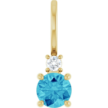 14K Gold Round Natural Blue Zircon Accented Pendant - Yellow Gold