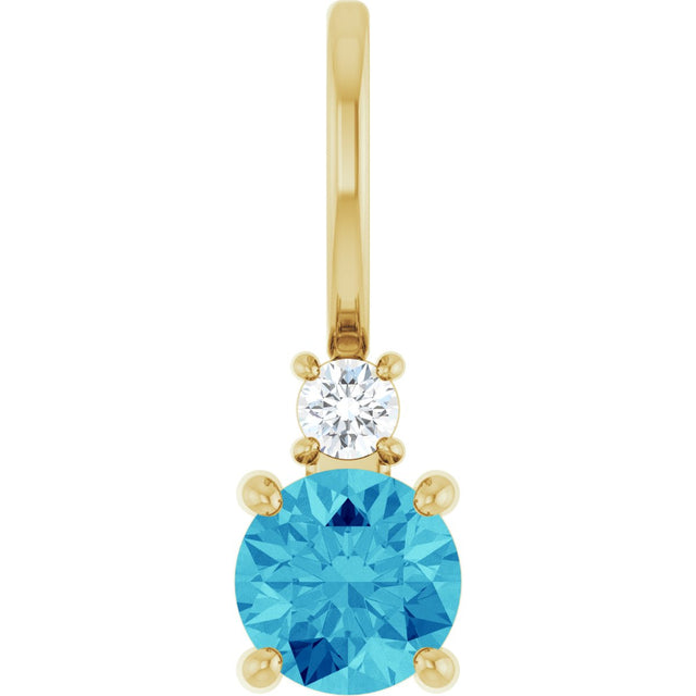 14K Gold Round Natural Blue Zircon Accented Pendant - Yellow Gold