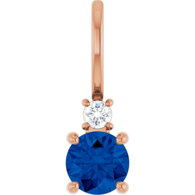 14K Gold Round Lab-Grown Blue Sapphire Accented Pendant – up to 0.015 CTW - Rose Gold