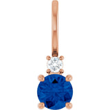 14K Gold Round Natural Blue Sapphire Accented Pendant - Rose Gold