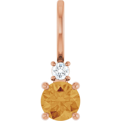 14K Gold Round Natural Citrine Accented Pendant - Rose Gold
