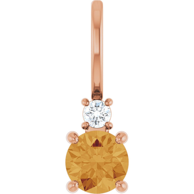 14K Gold Round Natural Citrine Accented Pendant - Rose Gold