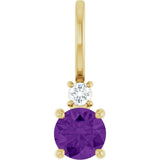 14K Gold Round Natural Amethyst Accented Pendant - Yellow Gold