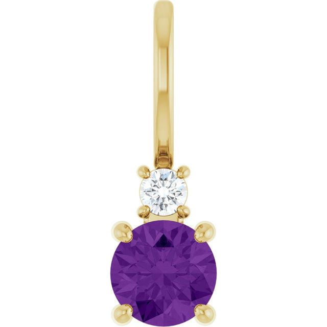 14K Gold Round Natural Amethyst Accented Pendant - Yellow Gold