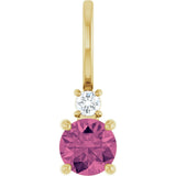 14K Gold Round Natural Pink Tourmaline Accented Pendant - Yellow Gold
