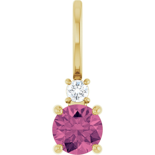 14K Gold Round Natural Pink Tourmaline Accented Pendant - Yellow Gold