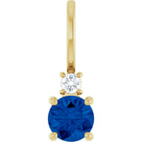 14K Gold Round Natural Blue Sapphire Accented Pendant - Yellow Gold