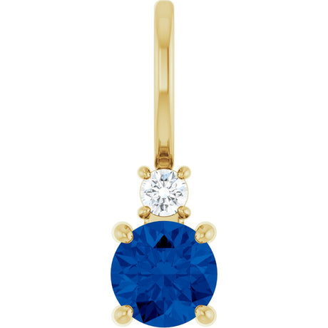 14K Gold Round Natural Blue Sapphire Accented Pendant - Yellow Gold