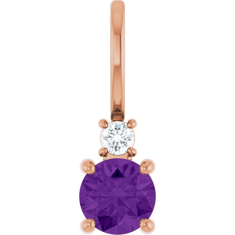 14K Gold Round Natural Amethyst Accented Pendant - Rose Gold