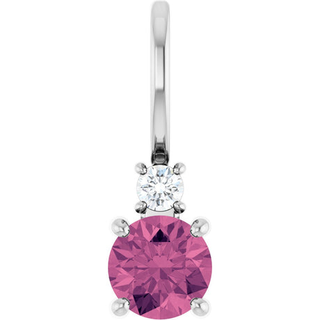 14K Gold Round Natural Pink Tourmaline Accented Pendant - White Gold