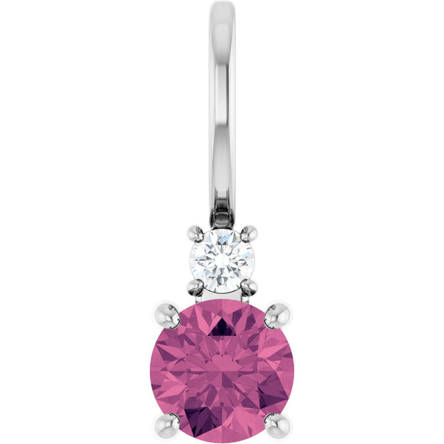 14K Gold Round Natural Pink Tourmaline Accented Pendant - White Gold