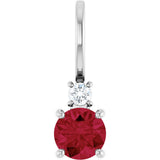 14K Gold Round Natural Ruby Accented Pendant - White Gold