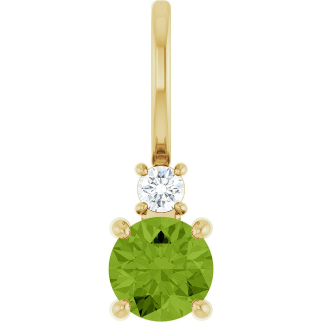 14K Gold Round Natural Peridot Accented Pendant - Yellow Gold