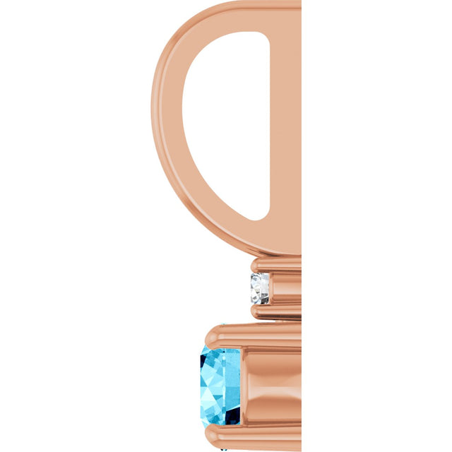 14K Gold Round Natural Aquamarine Accented Pendant - Rose Gold - view 3