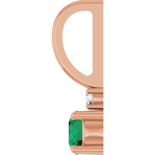 14K Gold Round Natural Emerald Accented Pendant - Rose Gold - view 3