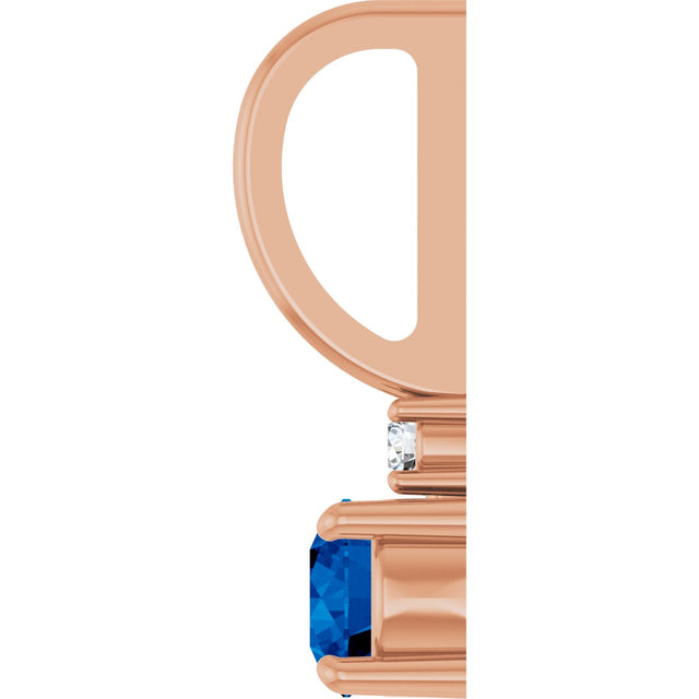14K Gold Round Natural Blue Sapphire Accented Pendant - Rose Gold - view 3