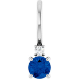 14K Gold Round Natural Blue Sapphire Accented Pendant - White Gold