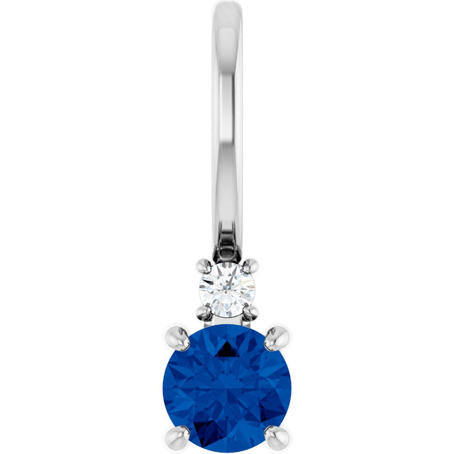 Platinum Round Natural Blue Sapphire Accented Pendant