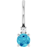 14K Gold Round Natural Blue Zircon Accented Pendant - White Gold