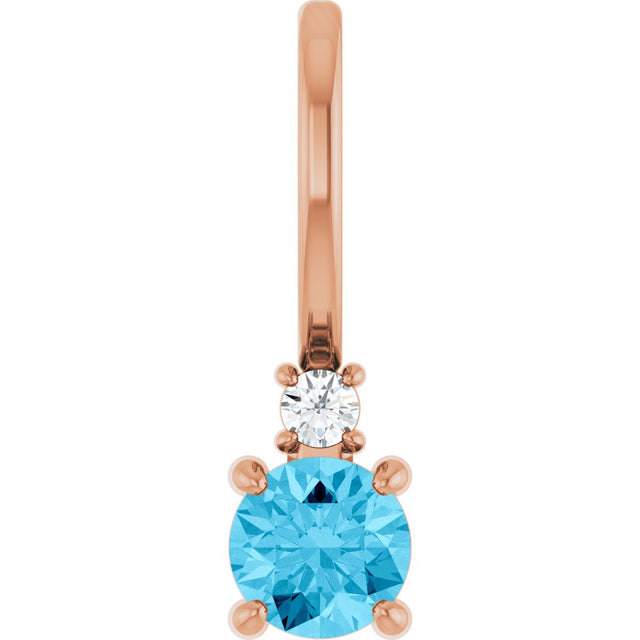 14K Gold Round Natural Aquamarine Accented Pendant - Rose Gold