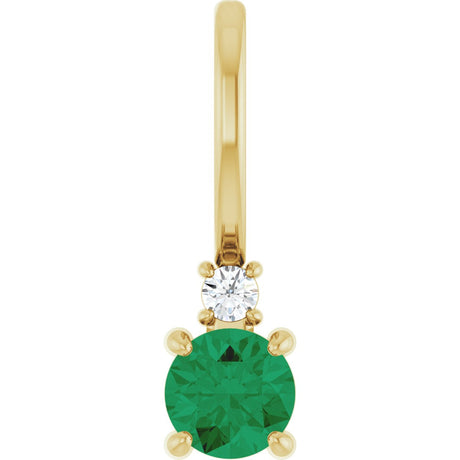 14K Gold Round Natural Emerald Accented Pendant - Yellow Gold