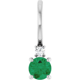 14K Gold Round Natural Emerald Accented Pendant - White Gold