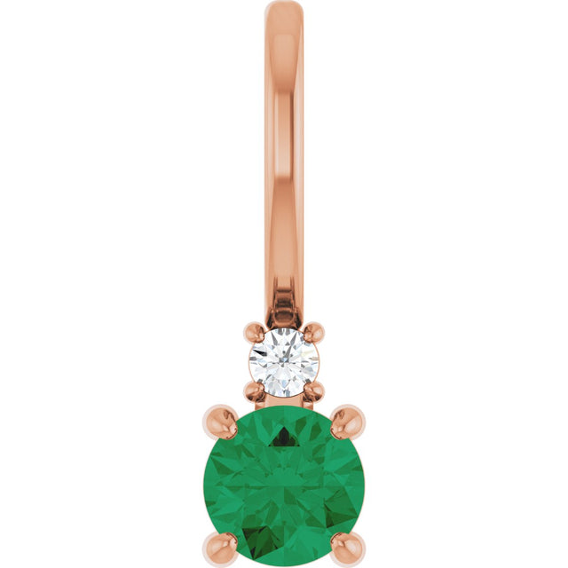 14K Gold Round Lab-Grown Emerald Accented Pendant – up to 0.015 CTW - Rose Gold