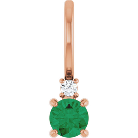 14K Gold Round Natural Emerald Accented Pendant - Rose Gold