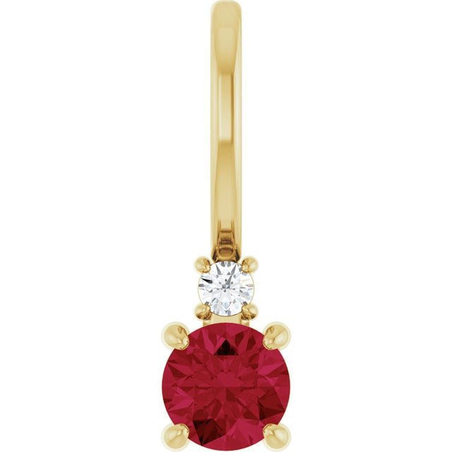 14K Gold Round Natural Ruby Accented Pendant - Yellow Gold