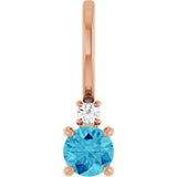 14K Gold Round Natural Blue Zircon Accented Pendant - Rose Gold