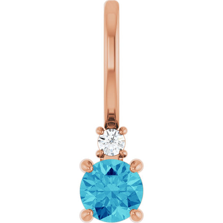 14K Gold Round Natural Blue Zircon Accented Pendant - Rose Gold