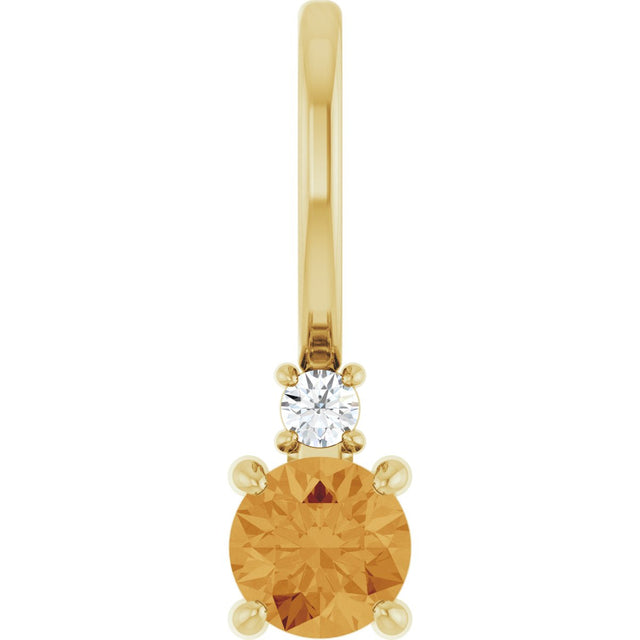14K Gold Round Natural Citrine Accented Pendant - Yellow Gold