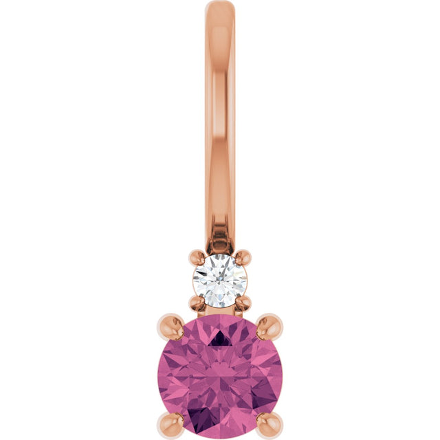 14K Gold Round Natural Pink Tourmaline Accented Pendant - Rose Gold