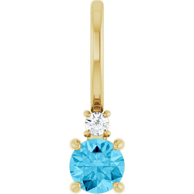 14K Gold Round Natural Aquamarine Accented Pendant - Yellow Gold