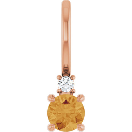 14K Gold Round Natural Citrine Accented Pendant - Rose Gold