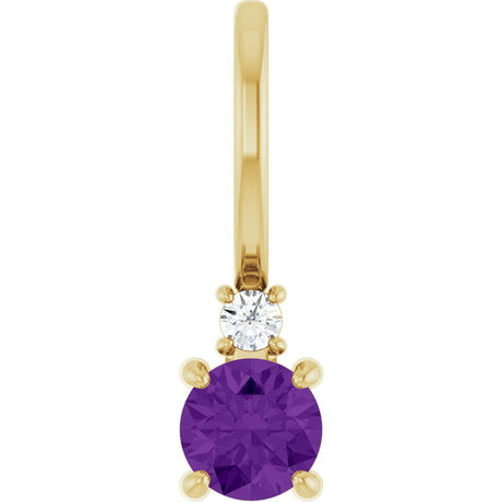 14K Gold Round Natural Amethyst Accented Pendant - Yellow Gold