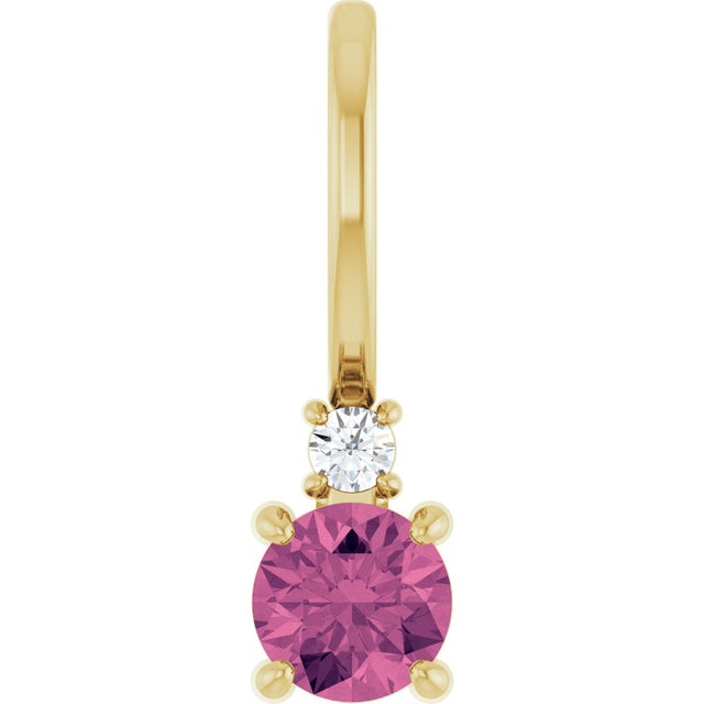 14K Gold Round Natural Pink Tourmaline Accented Pendant - Yellow Gold