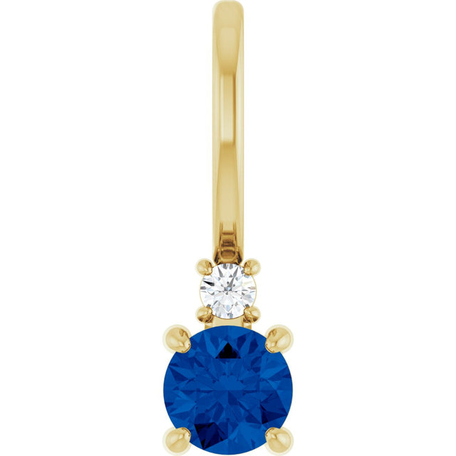14K Gold Round Lab-Grown Blue Sapphire Accented Pendant – up to 0.015 CTW - Yellow Gold