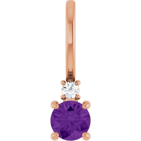 14K Gold Round Natural Amethyst Accented Pendant - Rose Gold
