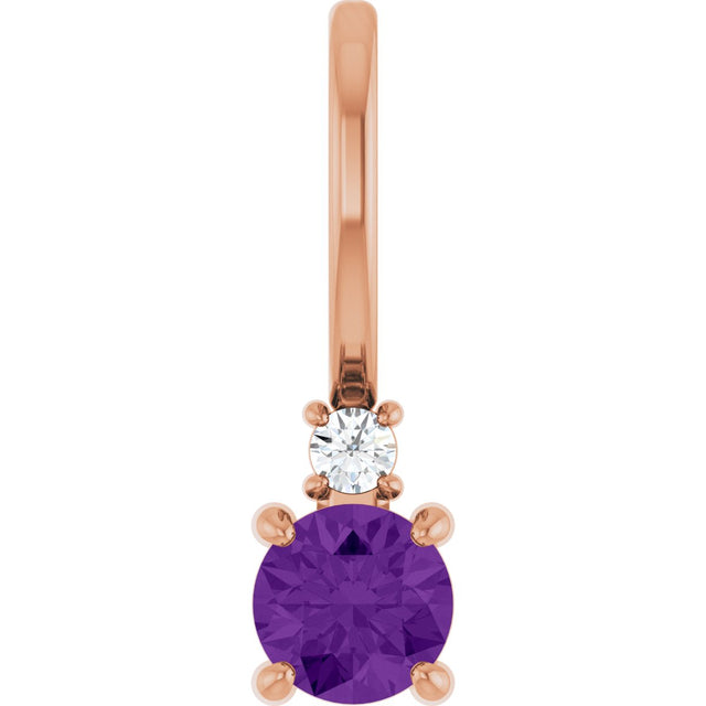 14K Gold Round Natural Amethyst Accented Pendant - Rose Gold