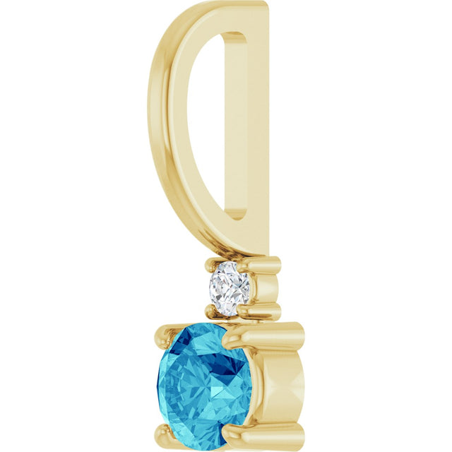 14K Gold Round Natural Blue Zircon Accented Pendant - Yellow Gold - view 2