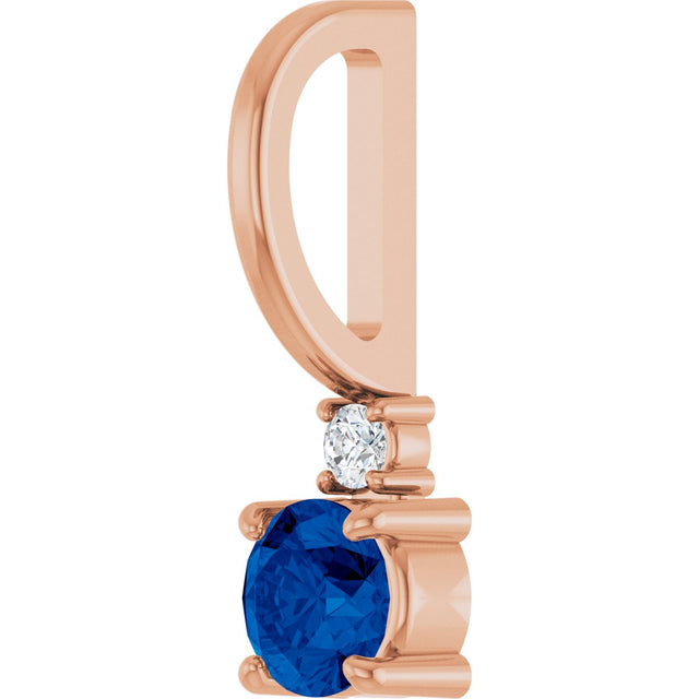 14K Gold Round Natural Blue Sapphire Accented Pendant - Rose Gold - view 2