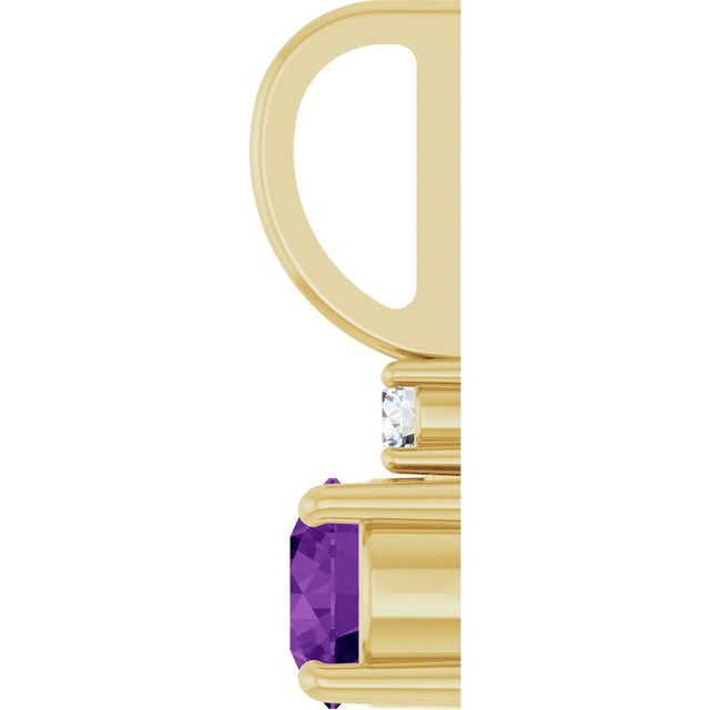 14K Gold Round Natural Amethyst Accented Pendant - Yellow Gold - view 3