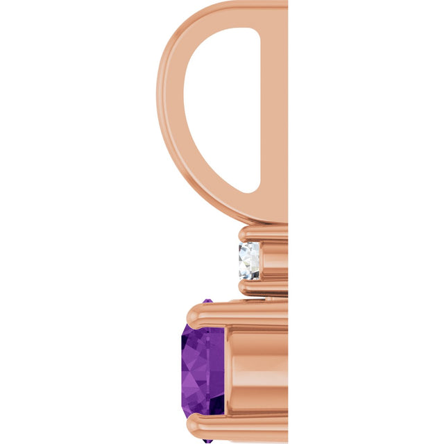 14K Gold Round Natural Amethyst Accented Pendant - Rose Gold - view 3